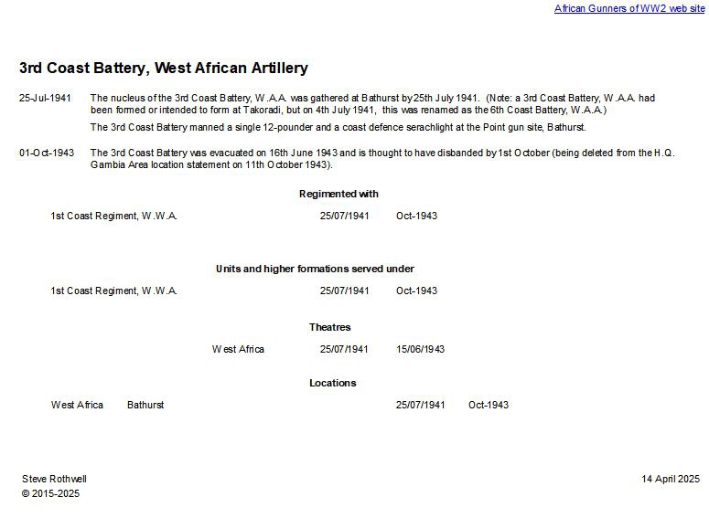 Summary history of the 3rd Coast Battery, W.A.A.