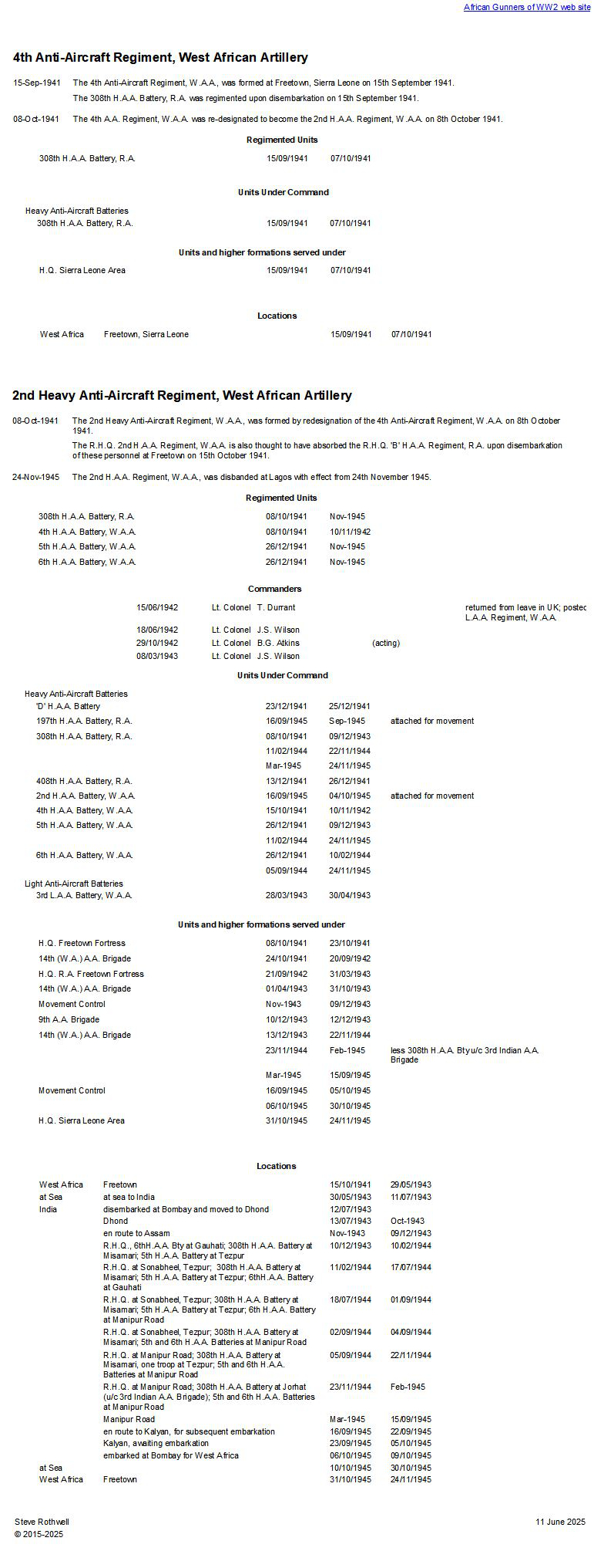 Summary history of the 4th A.A. - 2nd H.A.A. Regiment, W.A.A.