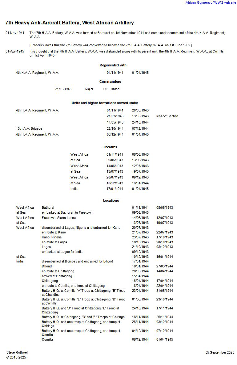 Summary history of the 7th H.A.A.Battery, W.A.A.